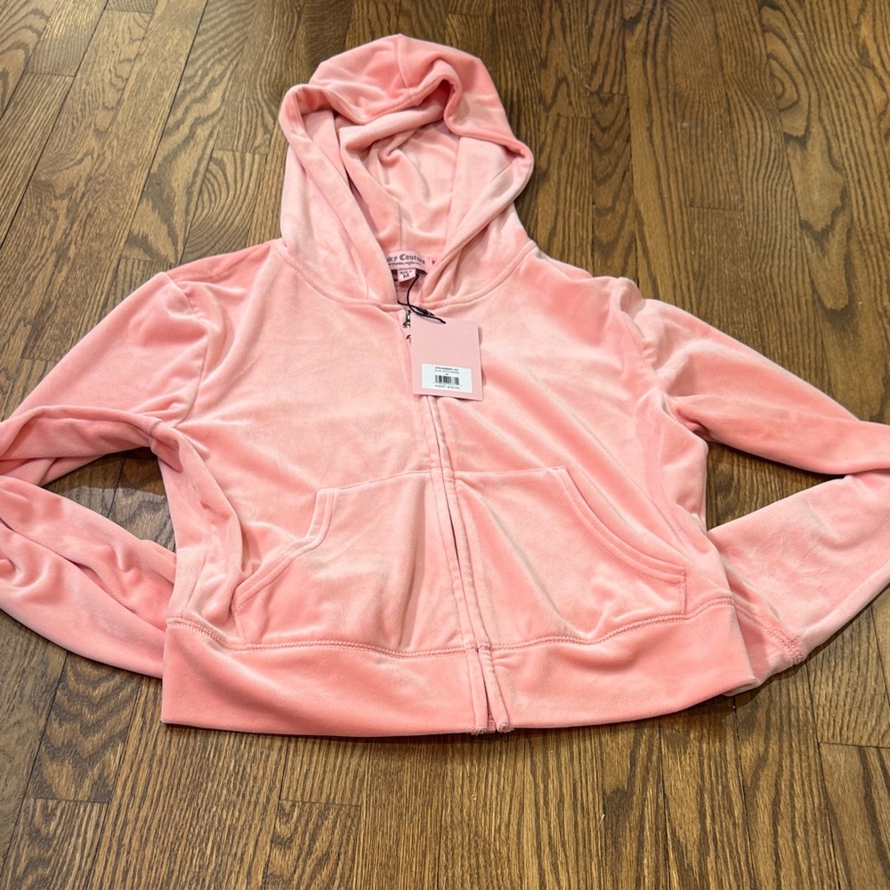 NWT Juicy Couture Light Pink Velour Label Hoodie Size Medium
